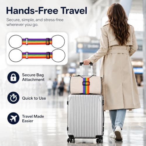 4 Pack Black & Rainbow Colour Elastic Luggage Straps, Heavy Duty Adjustable Bungee Travel Belts for Suitcase, Carry-On Luggage, Backpack, Stroller & Moving Boxes, Durable Secure Hold — view 4