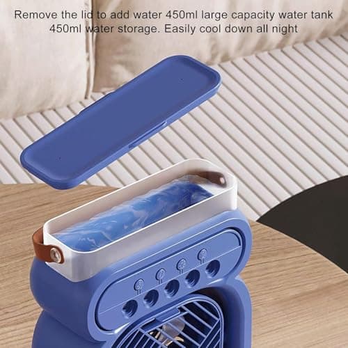 Portable Misting Fan, Water Mist Fan, Personal Air Cooler, Spray Fans Humidifier With 450mL Water Tank, 7 Colors Night Light, 3 Wind Speeds For Men Women Students Teens Elderly, Home Office Camping — view 5