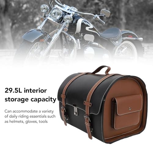 PolyGen Motorcycle Tail Bag with Combination Lock for Scooters/Electric Vehicles, 29.5L Large Capacity Water Defiance Motorcycle Trunk Bag for Helmet Storage (Black with Brown Band) — view 3