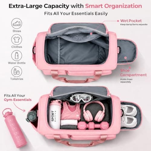 FIORETTO Gym Bag Womens, Sports Bag with Shoe Compartment, Light Pink — view 3