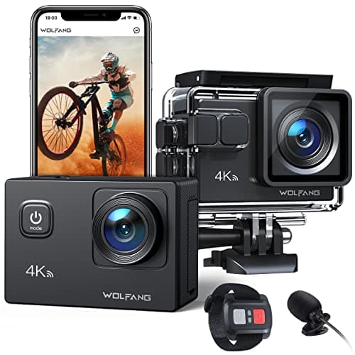 WOLFANG Action Camera GA100 4K 30FPS 20MP Underwater Camera Waterproof 40M, WiFi Videocamera with Dual Mic, 170° Wide Angle, EIS Anti-shake, Various Accessories