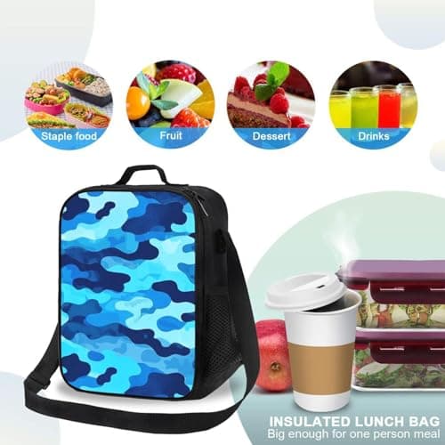 YUAOEUR Blue Camo Lunch Bag Insulated Lunch Box for Boys Girls Adults Children Women Men School Picnic Outdoor — view 4