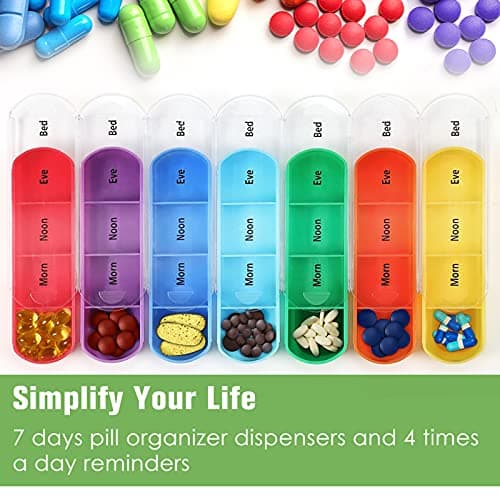 FINPAC Weekly Pill Box 4 Times A Day with PU Leather Case, Hibiscus — view 2