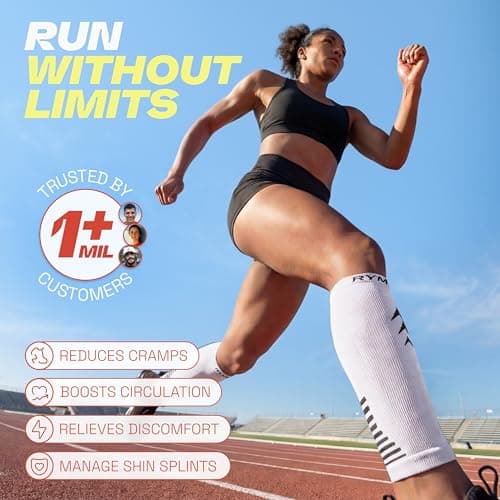 Rymora Calf Compression Sleeves for Men & Women (Ideal for Sports, Running, Shin Splints & More) (One Pair) (White) (Medium) [M] — view 2