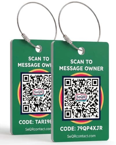 Smart Luggage Tags | Privacy QR Code Tags for Travel Suitcases, 2-Pack, Green, 2"x3"