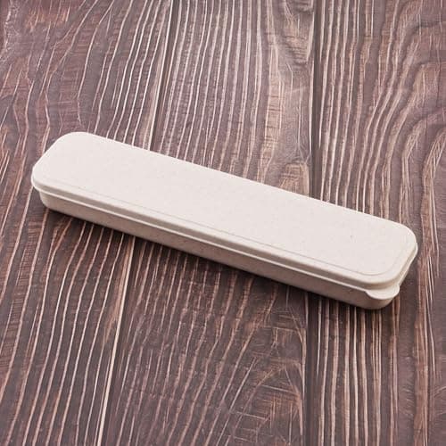 OriGlam 1pcs Reusable Utensils Wheat Straw Travel Cutlery Box, Portable Tableware Flatware Box for Picnic Camping (Beige) — view 3