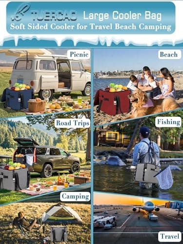 Blue Insulated Soft Cooler Bag 12"x12"x12" Large Leakproof Soft Sided Ice Chest for Travel Beach Camping, 50 Cans Portable Cooler Box for Grocery Shopping, Road Trips — view 6