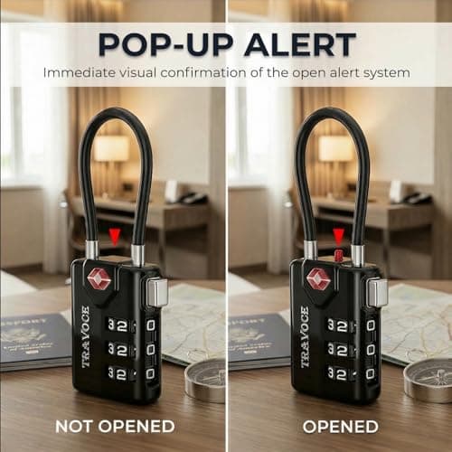 Search Alert TSA Approved Travel Combination Luggage Cable Locks for Suitcase, Gym Locker,Toolbox,Backpack 1,2,4,6 &10 pk, Black 4 Pack, ONE_Size — view 3