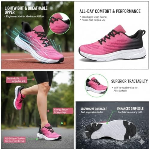 RTOUNT Womens Trainers Mesh Tennis Running Sneakers for Gym Travel Training — view 5