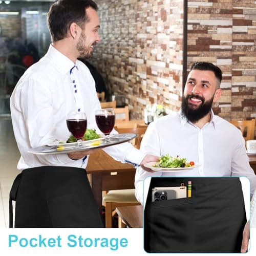 DiULi Apron and Chef Hat Set, Adjustable Black Chef Apron with Pockets, Women's Cooking Kitchen Bib for Home Gardening Café — view 5