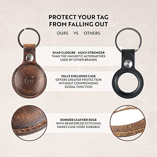 moonster Air Tags 4 Pack – 100% Genuine AirTag Holder Leather Key Ring – Full-Grain Buffalo Leather AirTag Case with Reinforced Stitching & Strong Anchored Snap Closure – AirTag Keyring Leather Case — view 4