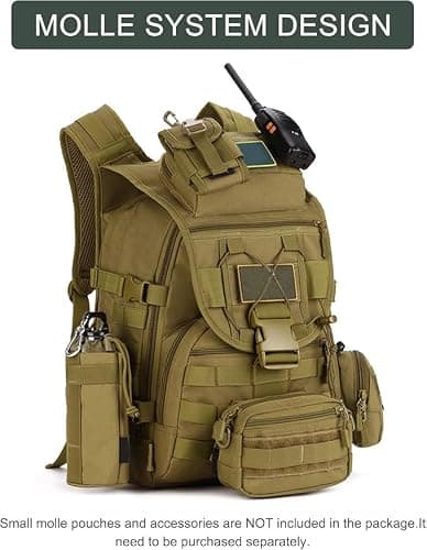 HUNTVP Tactical Backpack 40L, Military Backpack Molle Rucking Rucksack Large Rucksacks Pack Army Brown Bag for Men Women Camping Hiking Fishing Hunting Travelling Trekking — view 6