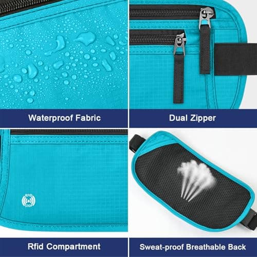 Aucuu Travel Money Belt with RFID Blocking, Ultra-Thin Passport Holder for Travel, Waist Pack Anti Theft, Hidden Travel Wallet Under Clothes to Protect Cash, Credit Cards Passport for Women, Men — view 6