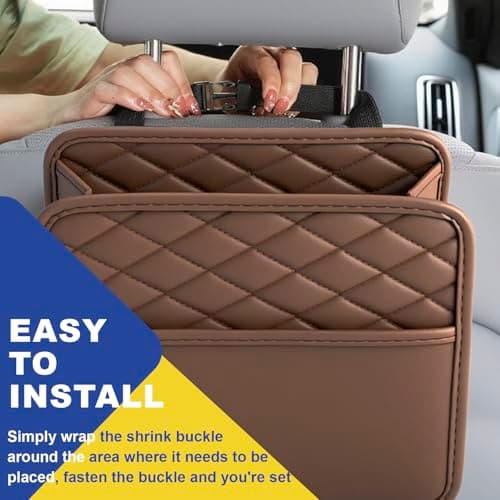 VAGCARS Car Seat Organiser, Waterproof Leather Car Seat Back Storage Box, Hanging Car Storage Bag, Foldable Auto Organizer Back Seat, Universal Auto Document Holder for Kids & Adults (Brown) — view 5