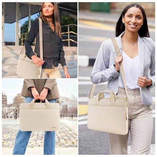 DOMISO 17 inch Laptop Sleeve Protective Case Cover Compatible with 17-17.3 inch HP Dell ASUS Lenovo Chromebook,Waterproof Computer Cases Bag with Shoulder Strap,Beige — view 2