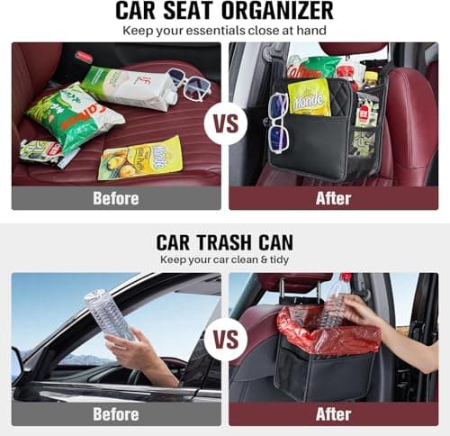 LXUNYI Car Organizer Back Seat, 2 Pack Waterproof PU Leather Car Seat Storage Bag Large Foldable Universal Hanging Organizer for Kids & Adults with Cup Holders Car Travel Accessories — view 6
