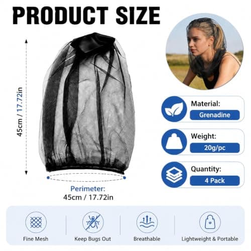 4 Pack Mosquito Net Cap, Adjustable Outdoor Insect Protection Hat with Fine Mesh, Lightweight Breathable Head Net for Hiking Camping Fishing Travel and Outdoor Activities — view 2