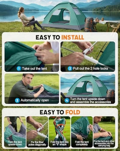 Maraiss Lightweight Foldable 2 Person Tent, Double Doors & Windows, Instant Setup Waterproof Sun-Proof Tent for Outdoor Backpacking, Beach, Hiking & Family Camping — view 5