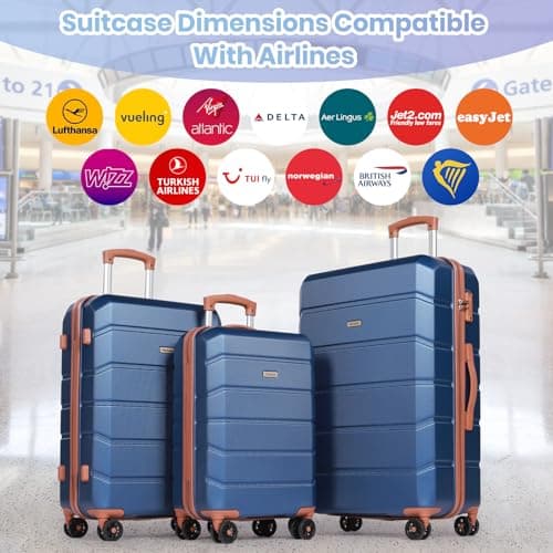 H.yeed Luggage Sets of 5 Piece, Lightweight Trolley Travel Suitcase Set ABS Hard Shell with 4 Spinner Wheels TSA Lock for Man Women, 21" + 24" + 28"+ Duffels Bag & Toiletry Bag (Blue, 5 Piece Set) — view 2