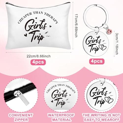 12 Pcs Girls Trip Travel Gifts for Women Hip Flasks Makeup Bags Keychains — view 3