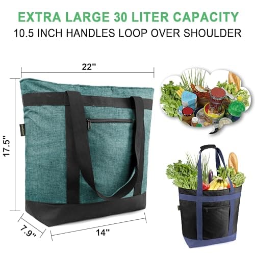 BeeGreen Insulated Cooler Bags for Picnic Grocery Travel Shopping Soft Cold Bag Large Collapsible Freezer Cooler Foldable Food Lunch Bag with Zipper Leak Proof Fish Bag Foam Cooler Gift Teal — view 5