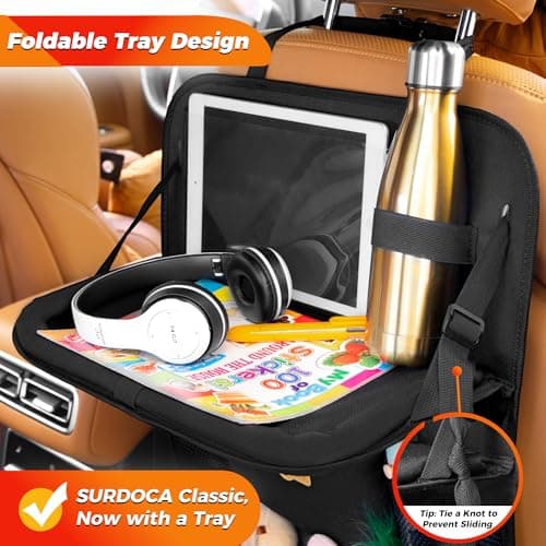 SURDOCA Car Seat Organiser Kids with Foldable Tray – Seat Storage with Touchable Tablet Pocket, Roadtrip Essentials – Fits Most Vehicles — view 2