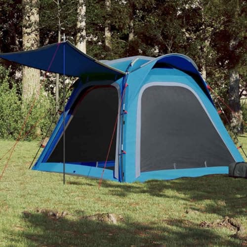 YunCangg Camping Tent 4 Person Blue Waterproof with Quick Release, Polyester Dome Tent for Outdoor Hiking, Festival, Family, with Mosquito Net and Sun Canopy, Easy to Fold and Windproof