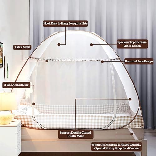 Digead Mosquito Net, Portable Travel Mosquito Nets, Foldable Single Door Mosquito Camping Curtain, 100x200cm Bed Canopy-Brown Edge — view 2