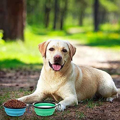 SLSON Collapsible Dog Bowls 2 Pack Dog Travel Bowl with Lid and Carabiners Pet Feeding Water Bowl Portable Dog Feeder for Walking, Travelling and Daily Use(350ml) — view 5