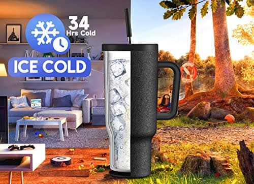 Meoky 1182ml Tumbler with Straw and Lid, 40oz Tumbler with Handle, Insulated Stainless Steel Travel Mug Water Bottle, 100% Leak-Proof, Cold for 34 Hours or Hot for 10 Hours (Night) — view 2