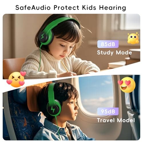 Candy Bila Wired Over-Ear Kids Headphones for School, Black to Green — view 2