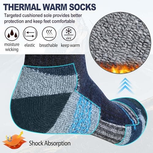 MOGGEI Mens Merino Wool Hiking Socks Thermal Warm Winter Breathable Cushioned Cosy Crew Socks for Walking Trekking Outdoor Sport 5 Pairs, UK Shoe Size 7-11(Grey/Blue/Dark Blue/Black) — view 4