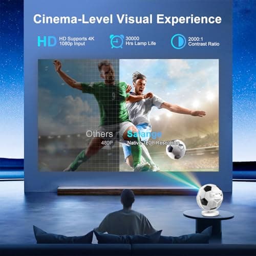 Mini Projector, Portable Projector with WiFi 6 Bluetooth 5.4,180° Rotatable,Built-in Apps,Short Throw Projectors 4K&8K Support,Auto Keystone,Football-Shaped Movie Projector for Bedroom-Black&White — view 3