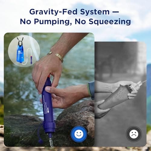 Membrane Solutions Gravity Water Filter Pro, 0.1-Micron Personal Water Filter Straw with 6L Gravity Water Bag, Drinking Water Purifier for Group Emergency Preparedness, Hiking, Camping — view 4