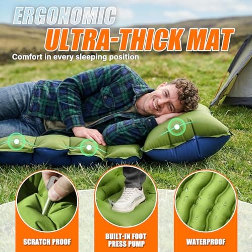 Yuzonc Camping Sleeping Pad, Ultralight Inflatable Camping Mat with Pillow Built-in Foot Pump Portable Inflatable Sleeping Pads Compact for Outdoor Camping, Backpacking, Hiking, Tents — view 2