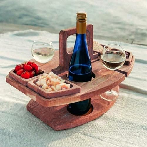 Portable Mini Folding Wine Table - Lightweight Wooden nic Table for Camping Beach and Garden - Easy Carry Khaki Outdoor Accessory — view 4