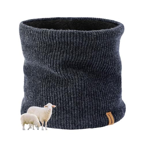 ACUSHLA 100% Merino Wool Neck Gaiter, Lined Winter Neck Warmer, Dark Grey