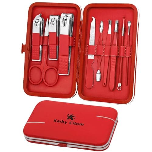 Manicure Set 10pcs Professional Nail Clippers Kit, Red