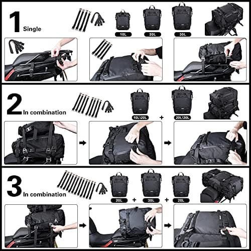 Rhinowalk Motor Saddle Bag Motorcycle Pannier Bag Waterproof Multifunctional Rear Rack Trunk Seat Bag (Black 20L) — view 6