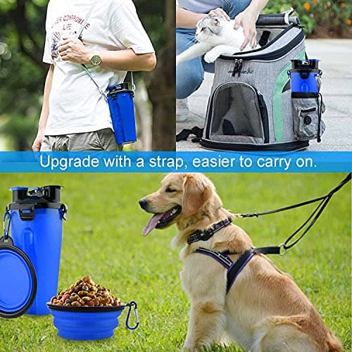 DERDOUT Dog Travel Water Bottle Collapsible Bowls, 2 in 1 Pet Food Container with Collapse Bowls, Outdoor Portable Water Bowls for Walking, Traveling, Camping and Hiking Blue — view 2