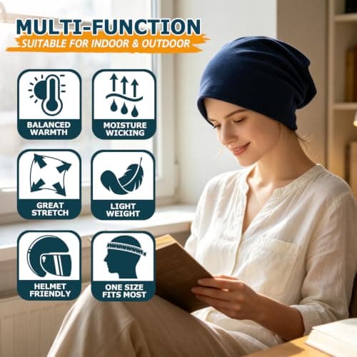 EINSKEY Slouchy Beanie for Men Women, Cotton Multipurpose Daily Headwear — view 5