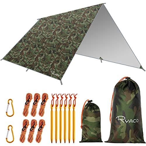 RYACO Hammock Rain Fly Tent Tarp, 3m x 3m Tarpaulin Portable Sunshade Lightweight Waterproof Groundsheet Windproof Camping gazebo Picnic Mat Anti UV Sun Shelter for Camping Travel Beach (Camo No.1)