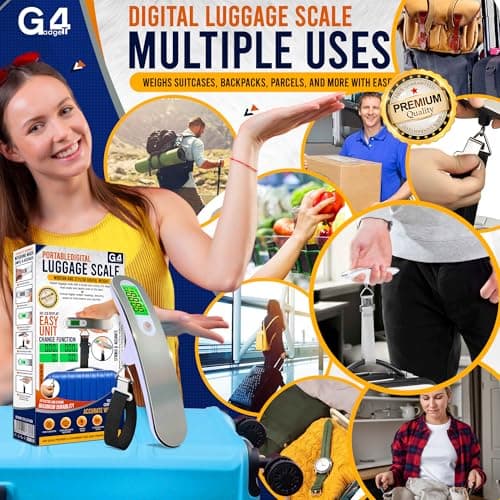 G4GADGET Digital Luggage Scale | Heavy Duty Stainless Steel Suitcase Weighing Scale with LCD Display, Tare & Auto-Off | 4 Unit Modes (g/kg/lb/oz) | Light Weight Travel Essentials & Holiday Accessory — view 6
