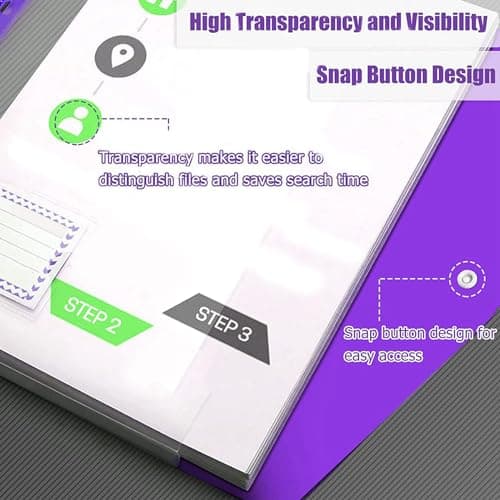 Jnchdghwa 24 Pcs A4 Binder Pocket Expandable Envelopes Clear Plastic Envelopes for Ring Binder Folder, Snap Button — view 5