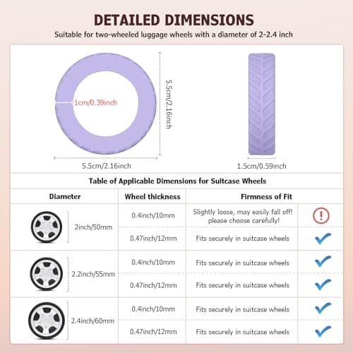 Luggage Wheel Covers, Anti Dust & Scratch, For 2-2.4" wheels - Purple — view 4