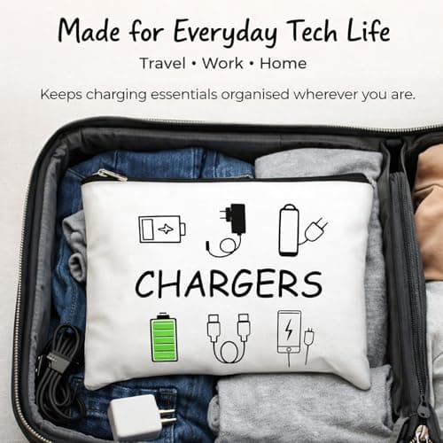 Charging Cable Organiser Bag for Travel – Waterproof Canvas Pouch with Zipper – Tech Accessories Holder & USB Gadget Storage Portable Electronics Case for Women & Men Holiday Essentials — view 4