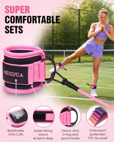 Resistance Bands Set – Resistance Band and Adjustable Ankle Exercise Bands with cuffs for Training, Working Out, Yoga,Home Gym with Training Guidance & Carry Bag,Set of 8 - Pink — view 5