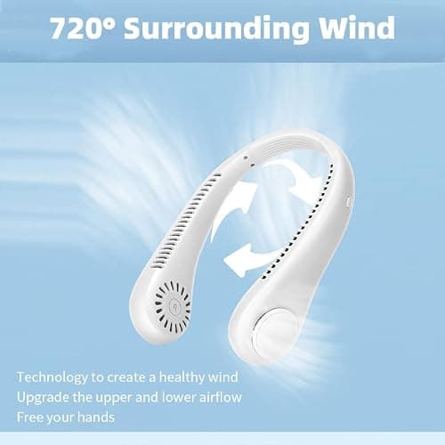 Neck Fan, Rechargeable Mini Bladeless Neck Fan - Portable 360° Cooling Personal Fan with 3 Speeds - USB Wearable Fan Leafless Hanging Neck Fan for Women Men Home Office Travel Sports Outdoor (White) — view 5