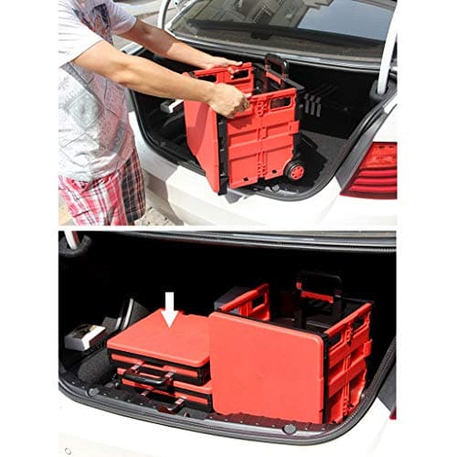 FLYIFE Movable Hand Trucks Cart Shopping Cart, Folding Car Boot Storage Box with 2 Wheels Shopping Grocery Cart Travel Portable Basket for Camping Picnic Trolleys — view 5