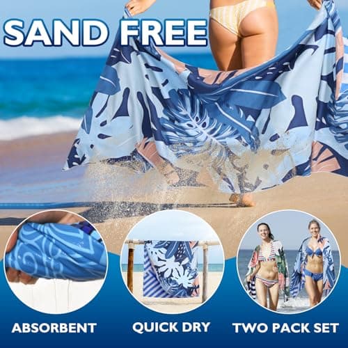 Beach Towels For Adults Extra Large - 2 Pack 200x90cm Lightweight microfibre beach towel with Mesh Bags, Double Sided Sand Free Absorbent Quick Dry Microfibre Towel for Pool, Gym, Camping & Travel — view 5